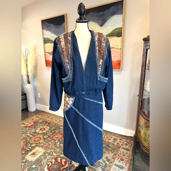 Vintage Noah’s Flood Denim Patchwork Jacket and Skirt - Picture 7 of 16